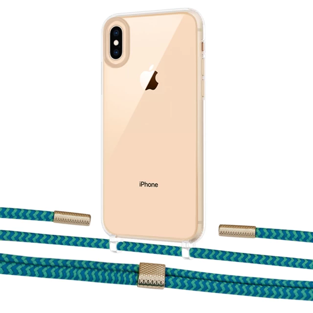 Чехол Upex Crossbody Protection Case для iPhone XS Max Crystal with Twine Cyan and Fausset Gold (UP83250)