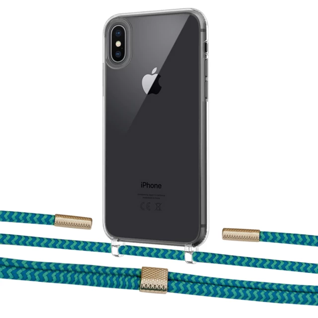 Чехол Upex Crossbody Protection Case для iPhone XS Max Crystal with Twine Cyan and Fausset Gold (UP83250)