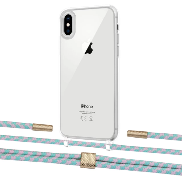 Чохол Upex Crossbody Protection Case для iPhone XS | X Crystal with Twine Turquoise and Fausset Gold (UP83151)