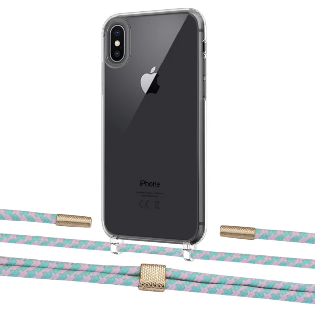 Чехол Upex Crossbody Protection Case для iPhone XS | X Crystal with Twine Turquoise and Fausset Gold (UP83151)