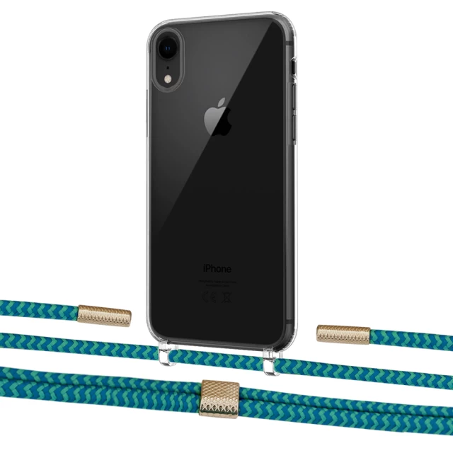 Чехол Upex Crossbody Protection Case для iPhone XR Crystal with Twine Cyan and Fausset Gold (UP83199)