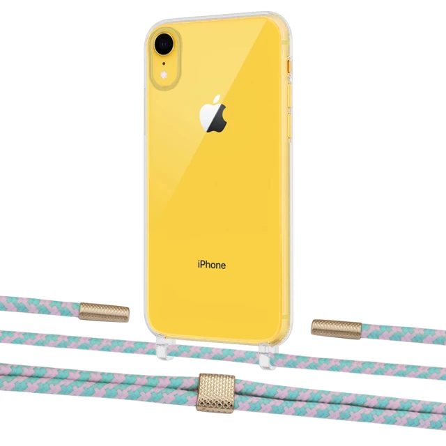 Чехол Upex Crossbody Protection Case для iPhone XR Crystal with Twine Turquoise and Fausset Gold (UP83202)