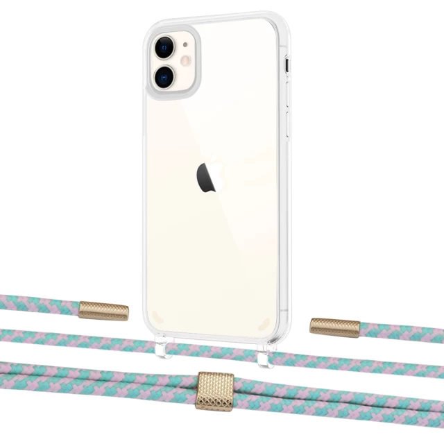 Чохол Upex Crossbody Protection Case для iPhone 11 Crystal with Twine Turquoise and Fausset Gold (UP83304)