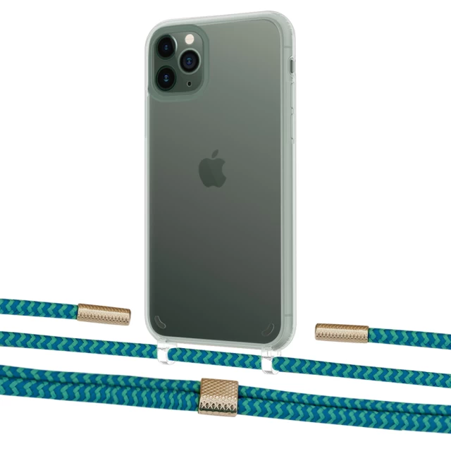 Чохол Upex Crossbody Protection Case для iPhone 11 Pro Max Crystal with Twine Cyan and Fausset Gold (UP83403)