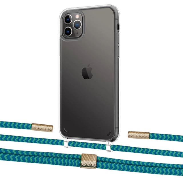Чехол Upex Crossbody Protection Case для iPhone 11 Pro Max Crystal with Twine Cyan and Fausset Gold (UP83403)