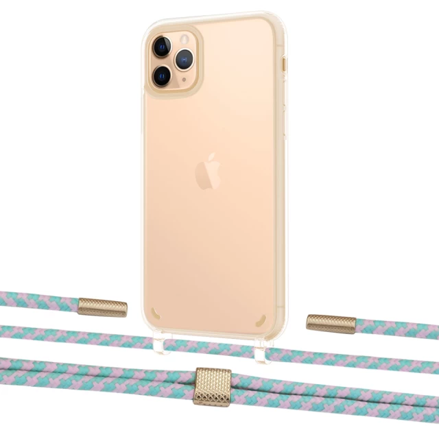 Чохол Upex Crossbody Protection Case для iPhone 11 Pro Max Crystal with Twine Turquoise and Fausset Gold (UP83406)