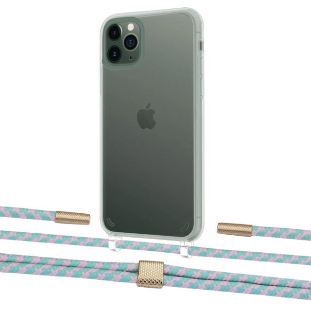 Чехол Upex Crossbody Protection Case для iPhone 11 Pro Crystal with Twine Turquoise and Fausset Gold (UP83355)