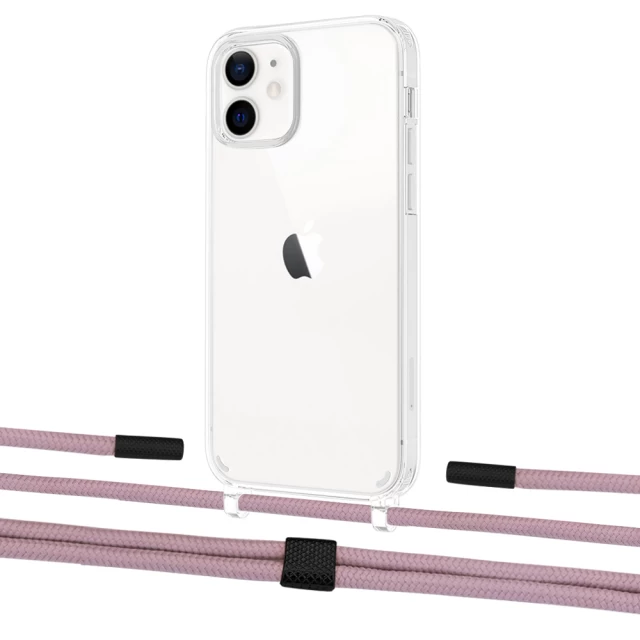 Чехол Upex Crossbody Protection Case для iPhone 12 | 12 Pro Crystal with Twine Rose Gold and Fausset Matte Black (UP83411)