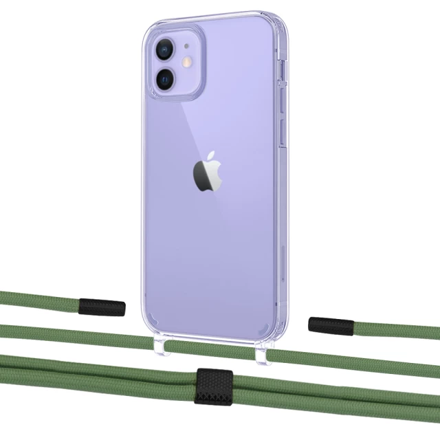 Чехол Upex Crossbody Protection Case для iPhone 12 | 12 Pro Crystal with Twine Mint and Fausset Matte Black (UP83418)