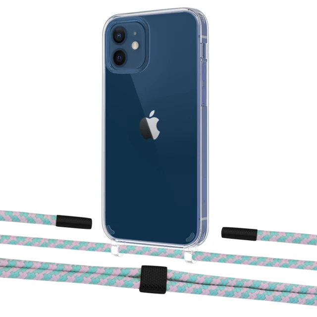 Чохол Upex Crossbody Protection Case для iPhone 12 | 12 Pro Crystal with Twine Turquoise and Fausset Matte Black (UP83423)