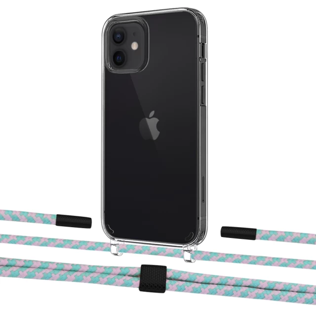 Чехол Upex Crossbody Protection Case для iPhone 12 mini Crystal with Twine Turquoise and Fausset Matte Black (UP83474)
