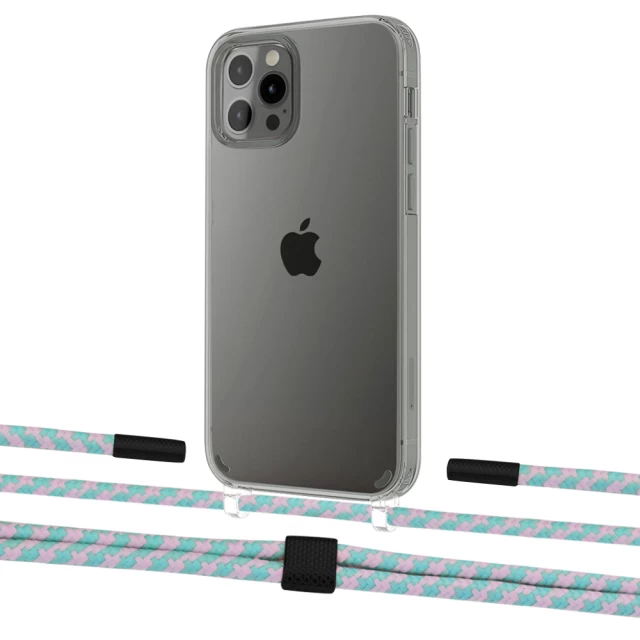 Чохол Upex Crossbody Protection Case для iPhone 12 | 12 Pro Crystal with Twine Turquoise and Fausset Matte Black (UP83423)