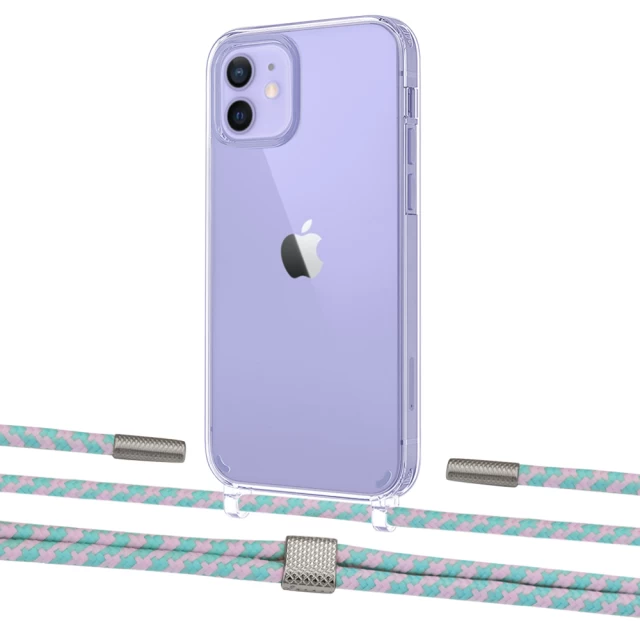 Чехол Upex Crossbody Protection Case для iPhone 12 | 12 Pro Crystal with Twine Turquoise and Fausset Silver (UP83440)