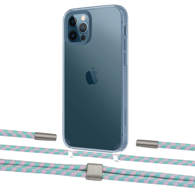 Чехол Upex Crossbody Protection Case для iPhone 12 | 12 Pro Crystal with Twine Turquoise and Fausset Silver (UP83440)