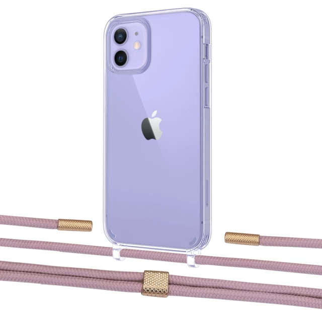 Чехол Upex Crossbody Protection Case для iPhone 12 | 12 Pro Crystal with Twine Rose Gold and Fausset Gold (UP83445)
