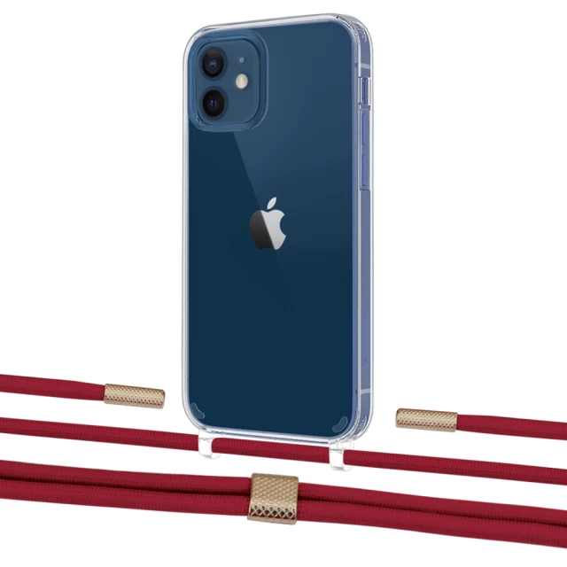 Чохол Upex Crossbody Protection Case для iPhone 12 | 12 Pro Crystal with Twine Red and Fausset Gold (UP83447)