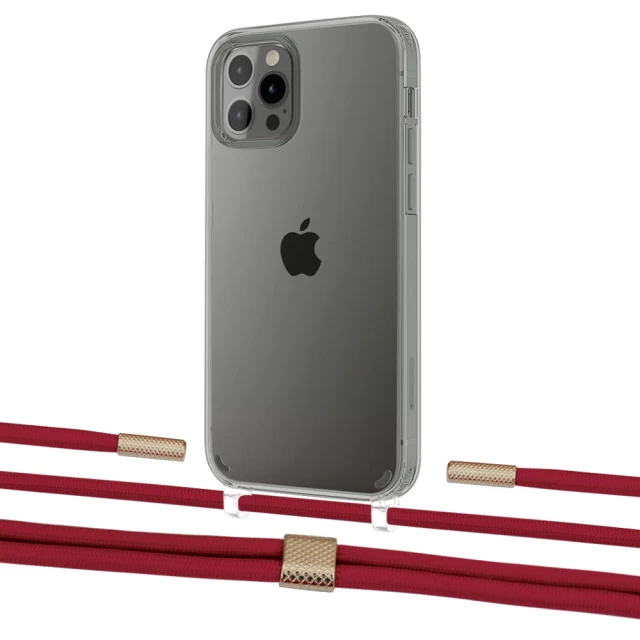 Чохол Upex Crossbody Protection Case для iPhone 12 | 12 Pro Crystal with Twine Red and Fausset Gold (UP83447)