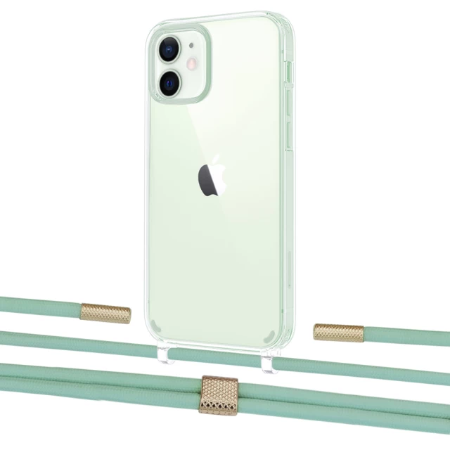Чехол Upex Crossbody Protection Case для iPhone 12 | 12 Pro Crystal with Twine Pistachio and Fausset Gold (UP83450)