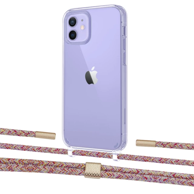 Чохол Upex Crossbody Protection Case для iPhone 12 | 12 Pro Crystal with Twine Mulberry and Fausset Gold (UP83453)