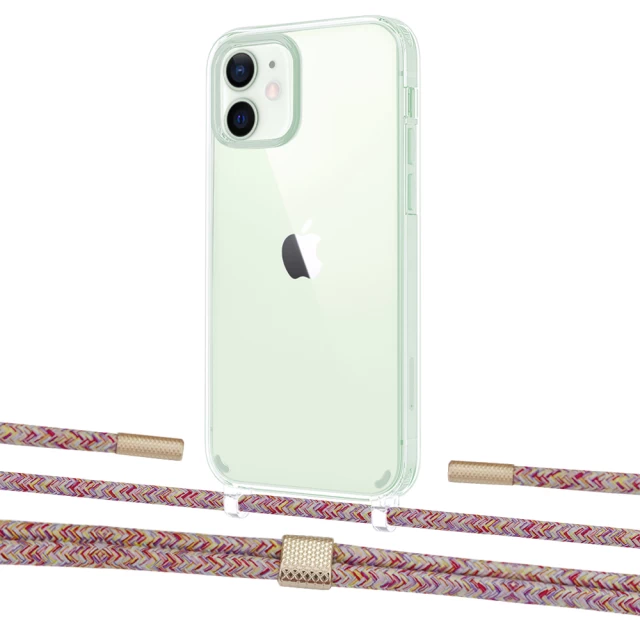 Чехол Upex Crossbody Protection Case для iPhone 12 | 12 Pro Crystal with Twine Mulberry and Fausset Gold (UP83453)