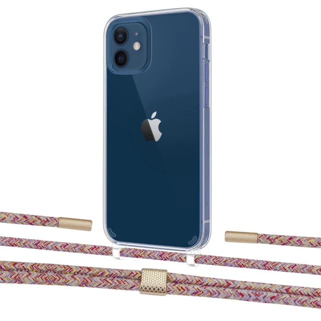 Чехол Upex Crossbody Protection Case для iPhone 12 mini Crystal with Twine Mulberry and Fausset Gold (UP83504)