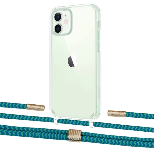 Чехол Upex Crossbody Protection Case для iPhone 12 | 12 Pro Crystal with Twine Cyan and Fausset Gold (UP83454)