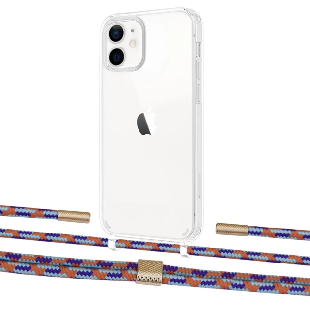 Чохол Upex Crossbody Protection Case для iPhone 12 | 12 Pro Crystal with Twine Blue Sunset and Fausset Gold (UP83456)