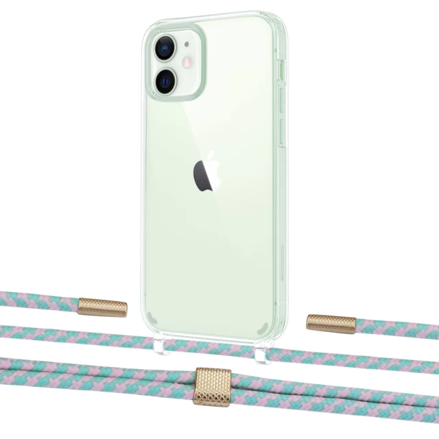 Чохол Upex Crossbody Protection Case для iPhone 12 | 12 Pro Crystal with Twine Turquoise and Fausset Gold (UP83457)