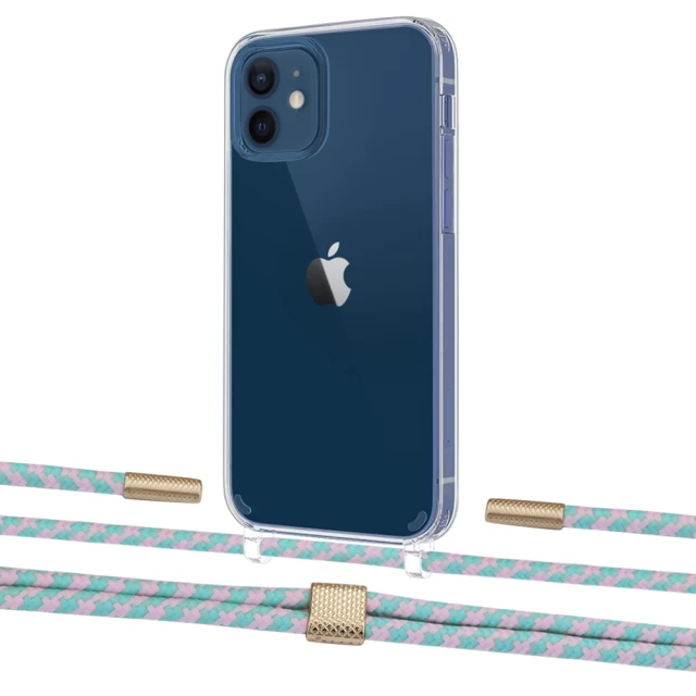 Чехол Upex Crossbody Protection Case для iPhone 12 | 12 Pro Crystal with Twine Turquoise and Fausset Gold (UP83457)