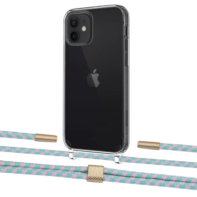 Чохол Upex Crossbody Protection Case для iPhone 12 | 12 Pro Crystal with Twine Turquoise and Fausset Gold (UP83457)