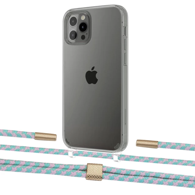 Чехол Upex Crossbody Protection Case для iPhone 12 | 12 Pro Crystal with Twine Turquoise and Fausset Gold (UP83457)
