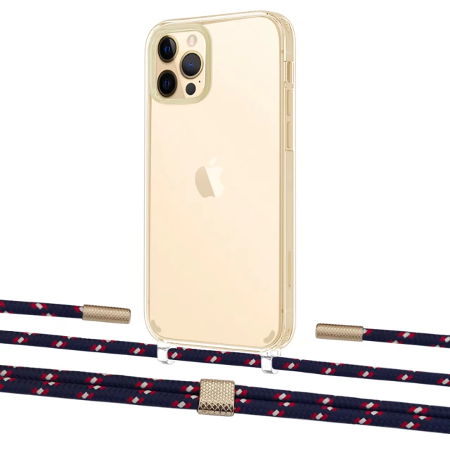 Чехол Upex Crossbody Protection Case для iPhone 12 | 12 Pro Crystal with Twine Blue Marine and Fausset Gold (UP83458)