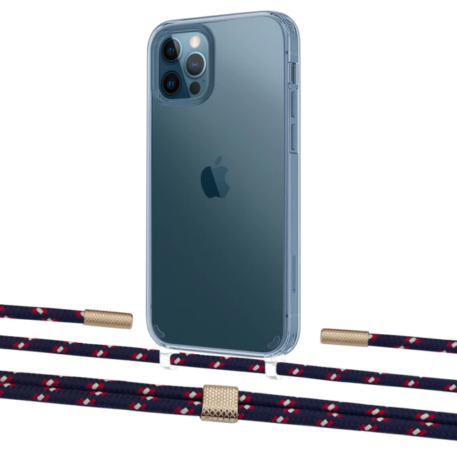 Чохол Upex Crossbody Protection Case для iPhone 12 | 12 Pro Crystal with Twine Blue Marine and Fausset Gold (UP83458)