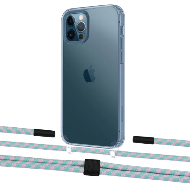 Чехол Upex Crossbody Protection Case для iPhone 12 Pro Max Crystal with Twine Turquoise and Fausset Matte Black (UP83525)
