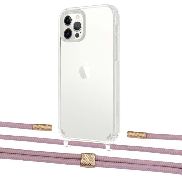 Чехол Upex Crossbody Protection Case для iPhone 12 Pro Max Crystal with Twine Rose Gold and Fausset Gold (UP83547)
