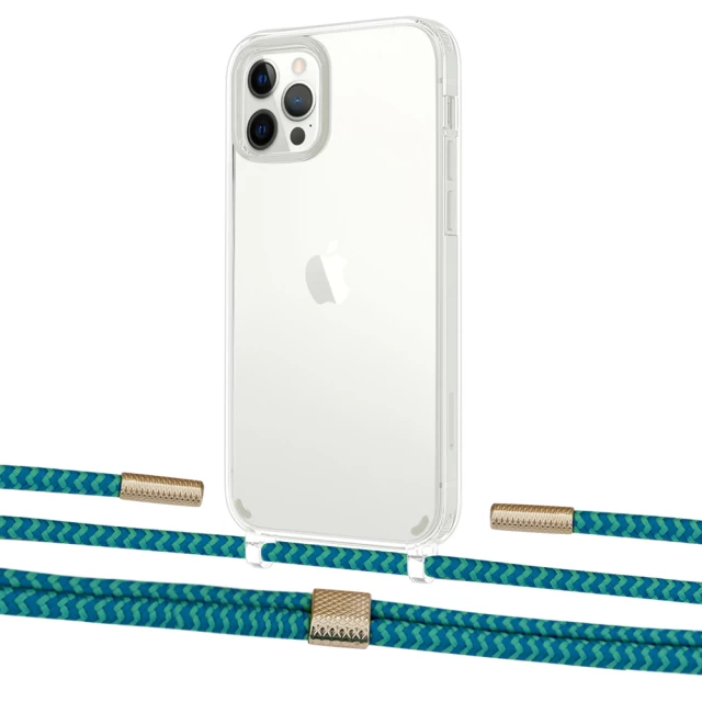 Чехол Upex Crossbody Protection Case для iPhone 12 Pro Max Crystal with Twine Cyan and Fausset Gold (UP83556)