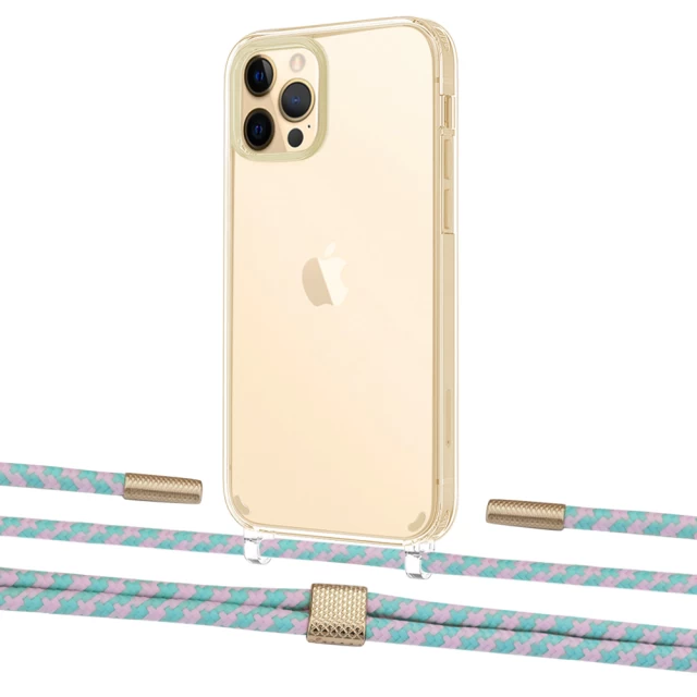 Чехол Upex Crossbody Protection Case для iPhone 12 Pro Max Crystal with Twine Turquoise and Fausset Gold (UP83559)