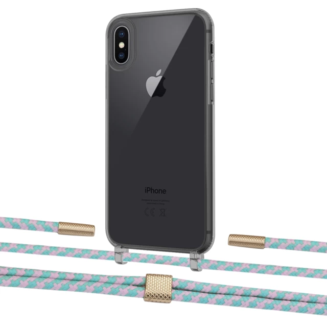 Чохол Upex Crossbody Protection Case для iPhone XS | X Dark with Twine Turquoise and Fausset Gold (UP83916)