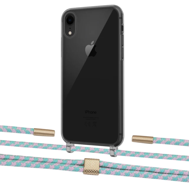Чехол Upex Crossbody Protection Case для iPhone XR Dark with Twine Turquoise and Fausset Gold (UP83967)