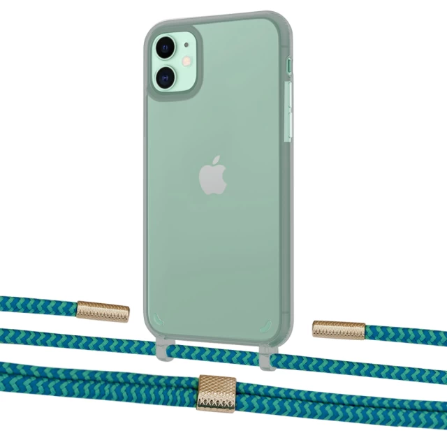 Чохол Upex Crossbody Protection Case для iPhone 11 Dark with Twine Cyan and Fausset Gold (UP84072)