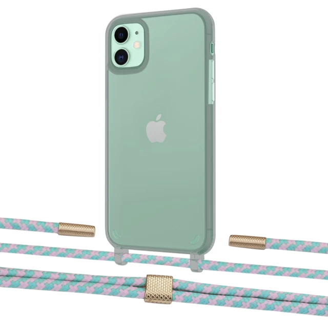 Чохол Upex Crossbody Protection Case для iPhone 11 Dark with Twine Turquoise and Fausset Gold (UP84075)