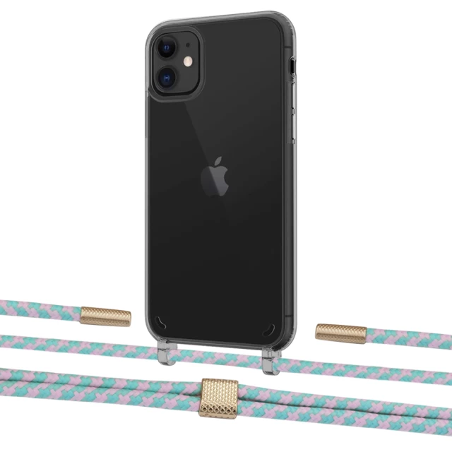 Чехол Upex Crossbody Protection Case для iPhone 11 Dark with Twine Turquoise and Fausset Gold (UP84075)