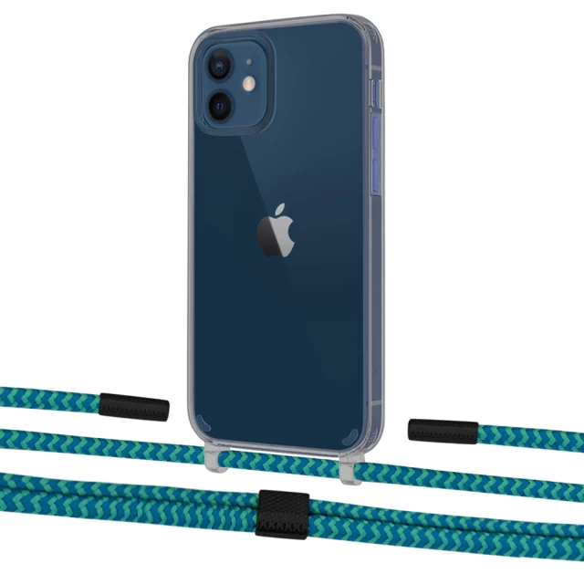 Чехол Upex Crossbody Protection Case для iPhone 12 | 12 Pro Dark with Twine Cyan and Fausset Matte Black (UP84191)