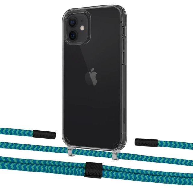 Чохол Upex Crossbody Protection Case для iPhone 12 | 12 Pro Dark with Twine Cyan and Fausset Matte Black (UP84191)