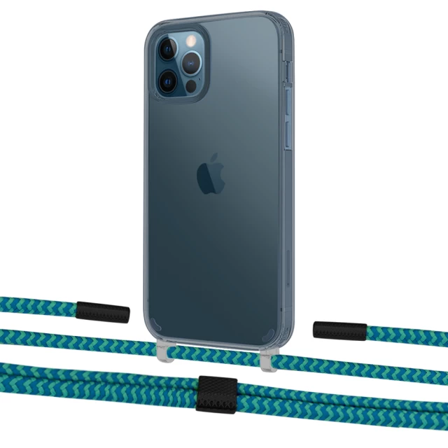 Чехол Upex Crossbody Protection Case для iPhone 12 | 12 Pro Dark with Twine Cyan and Fausset Matte Black (UP84191)