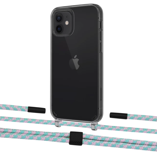 Чохол Upex Crossbody Protection Case для iPhone 12 | 12 Pro Dark with Twine Turquoise and Fausset Matte Black (UP84194)