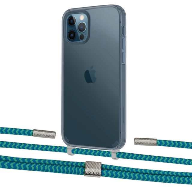 Чехол Upex Crossbody Protection Case для iPhone 12 | 12 Pro Dark with Twine Cyan and Fausset Silver (UP84208)