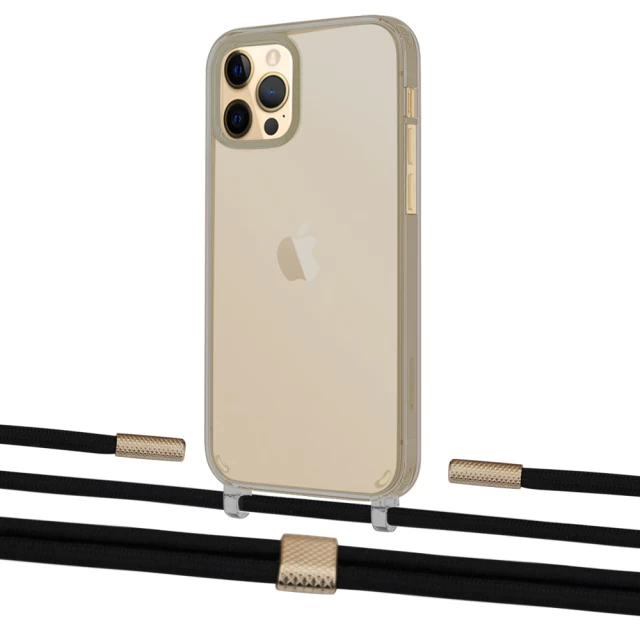 Чехол Upex Crossbody Protection Case для iPhone 12 | 12 Pro Dark with Twine Black  and Fausset Gold (UP84214)