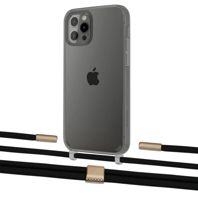 Чехол Upex Crossbody Protection Case для iPhone 12 | 12 Pro Dark with Twine Black  and Fausset Gold (UP84214)