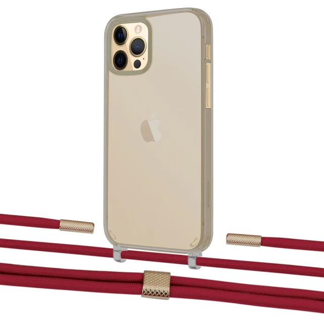 Чехол Upex Crossbody Protection Case для iPhone 12 | 12 Pro Dark with Twine Red and Fausset Gold (UP84218)